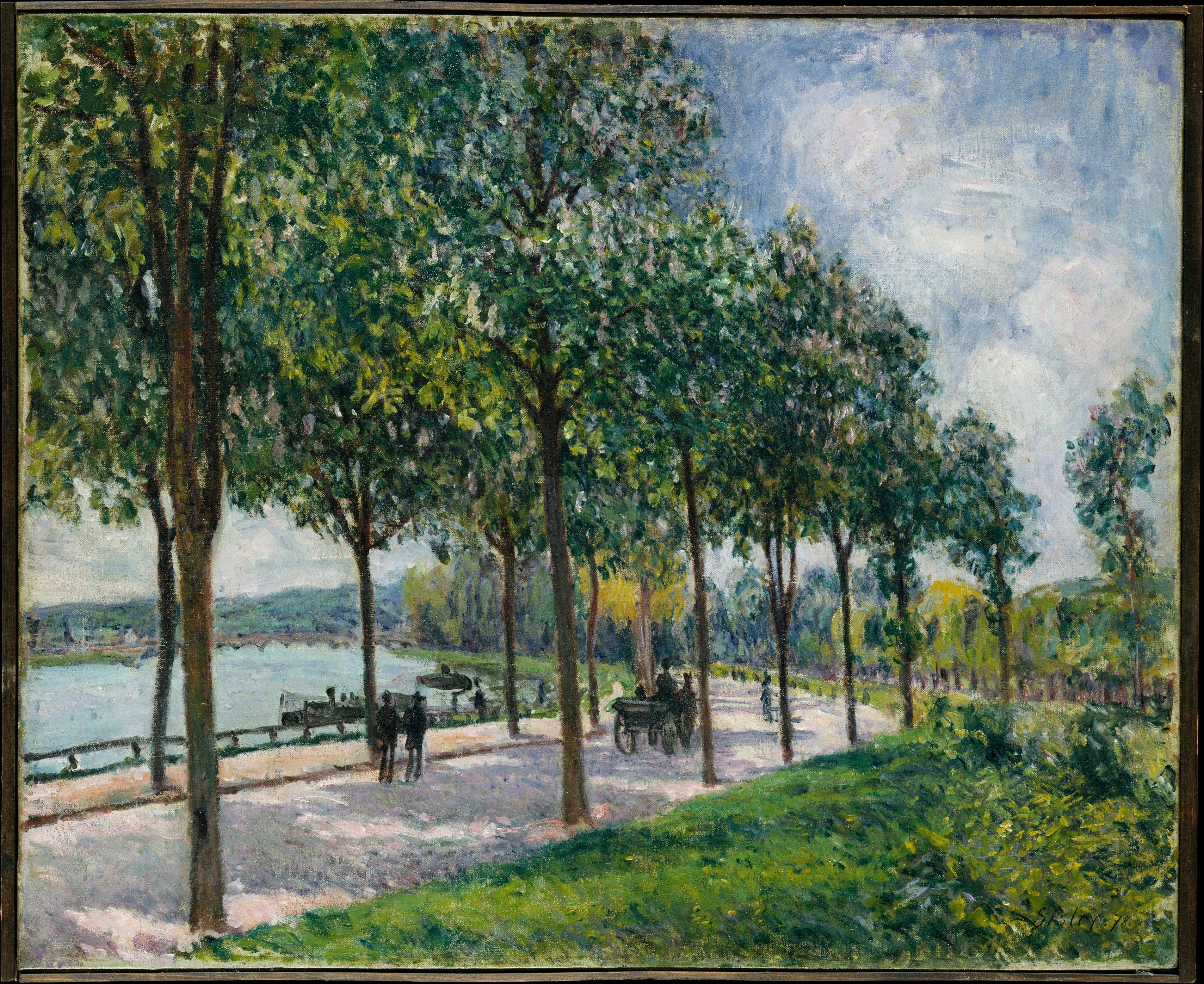 Alfred Sisley, Allée of Chestnut Trees (1878). Oil painting of mature chestnut trees lining a path along the Seine at Sèvres.
